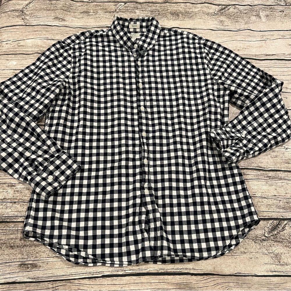 Men’s J Crew Organic Lightweight Plaid Long Sleeved Button Down Shirt Size Large